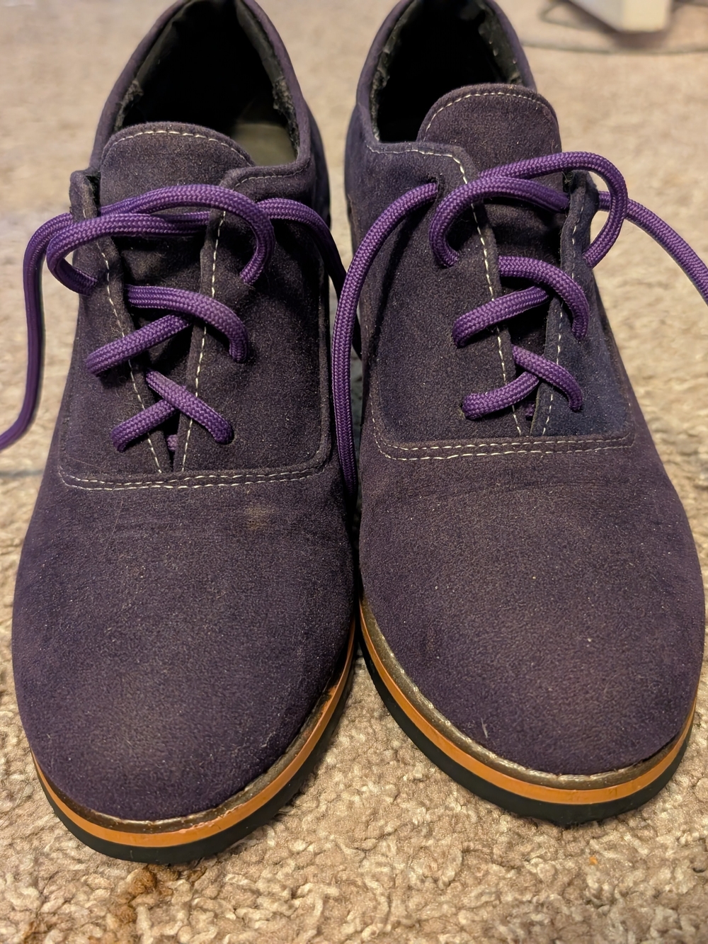 Purple Suede Lace-Up Oxfords with Contrasting Sole